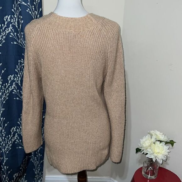 Lucky Brand V-Neck Pullover Sweater Tan Knit Neutral Chunky Long sz M Medium - Picture 3 of 8
